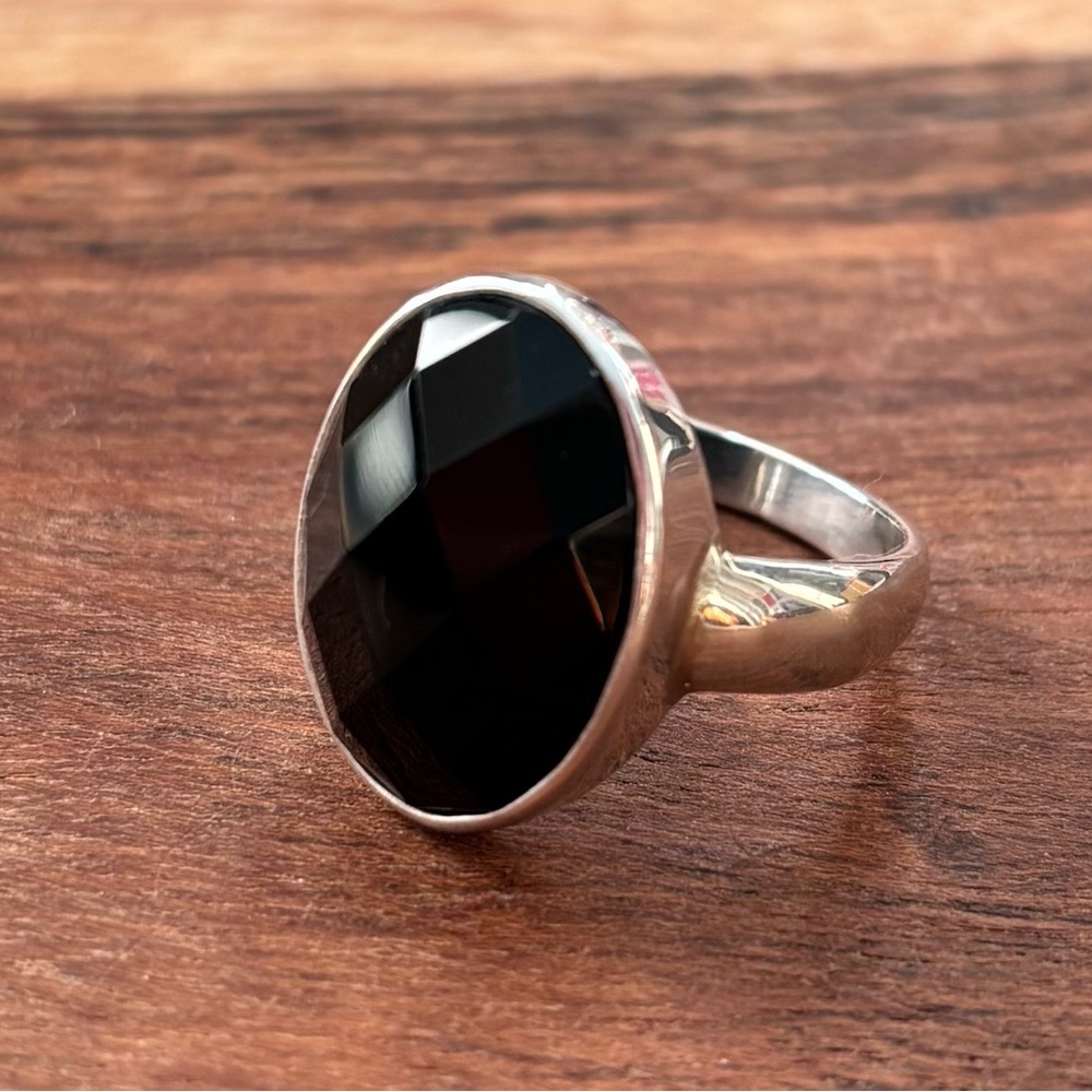 Faceted Black Onyx Sterling Silver Ring